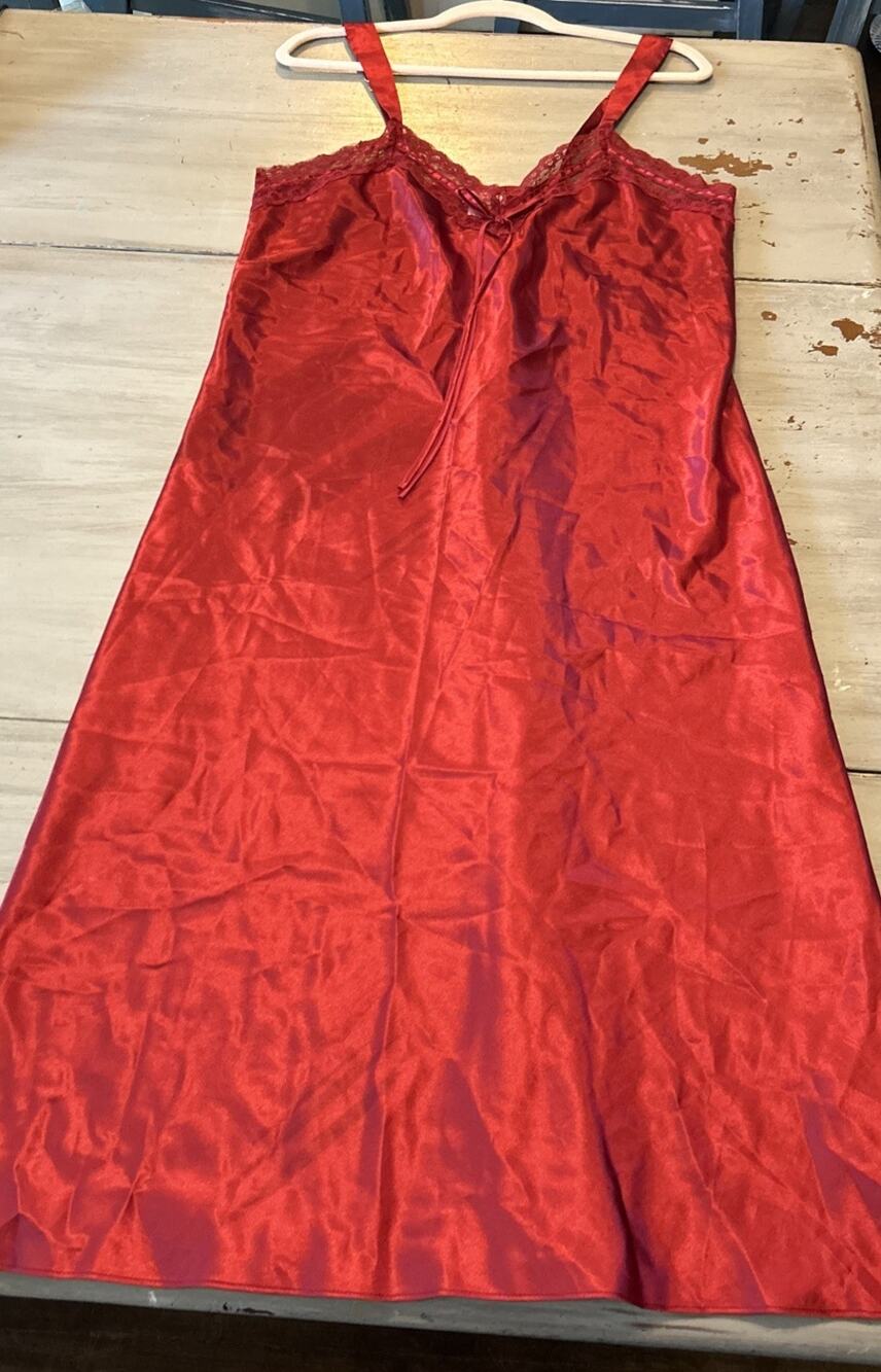 Enchanted Red Midi Length Slip Dress Lace Trim Sz L